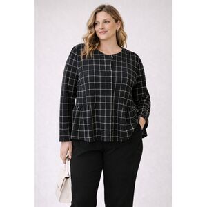 Weekend Suzanne Betro Plaid Peplum Jacket Black White Snap Front Plus 4X NWT